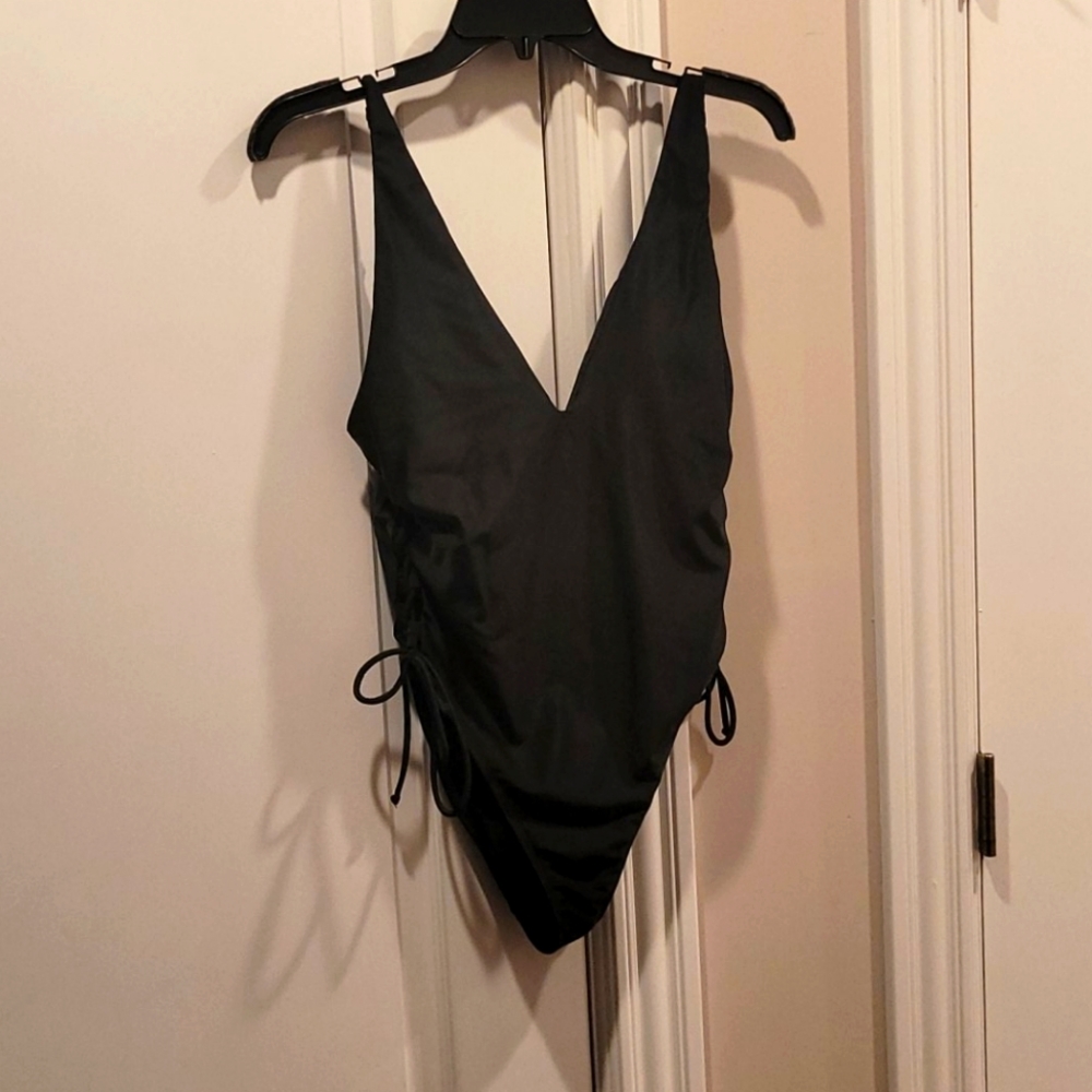 Aerie Black One Piece Swim Suit Low Back Front